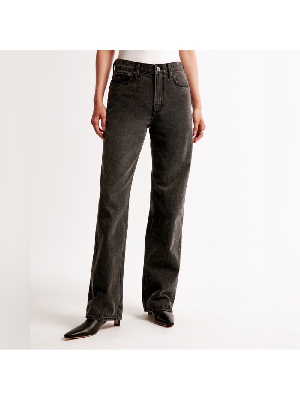 Abercrombie & Fitch High-Rise Wide Leg Jeans - Black curve love and long